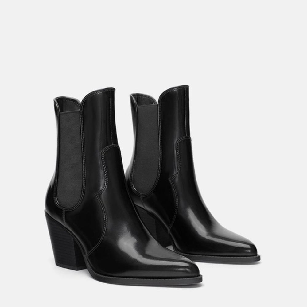 Zara Black Cowboy Style Ankle Boots